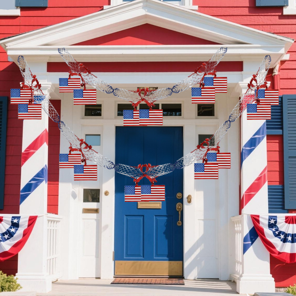 Día de la Independencia de los Estados Unidos panal de abeja bandera de los Estados Unidos colgante Día de los Caídos ventanas porche decoración bandera de tirar