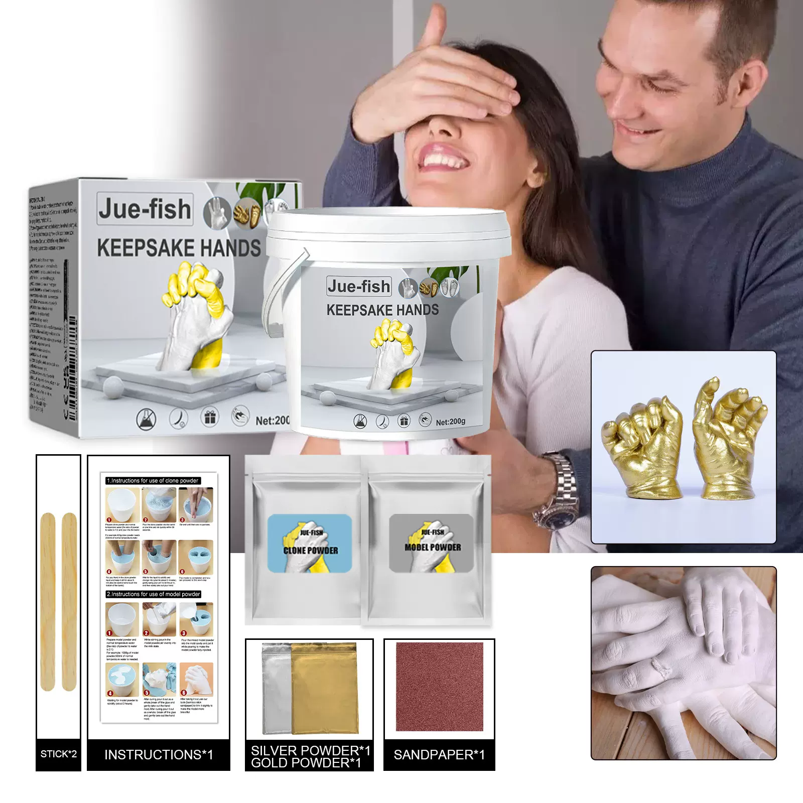 Jue-Fish 3D立体手模克隆粉DIY儿童节纪念品母亲节礼物情人节周年