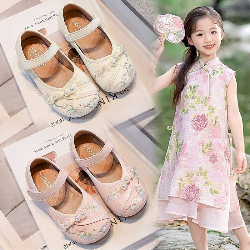 Girls' Hanfu Shoes 2025 Summer New Children's Princess Single Shoes National Style Mamian Skirt Embroidered Shoes Girls' Leather Shoes Trend