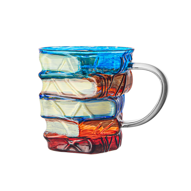 Nuevo estilo transfronterizo venta caliente casero novedoso taza de café vidrio de borosilicato taza de libro apilado pintado a mano