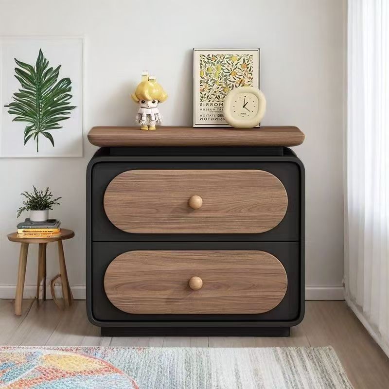 New Cream Solid Wood Modern Simple Bedside Table Light Luxury Small Bedroom Leather Home Bedside Table Storage American Style