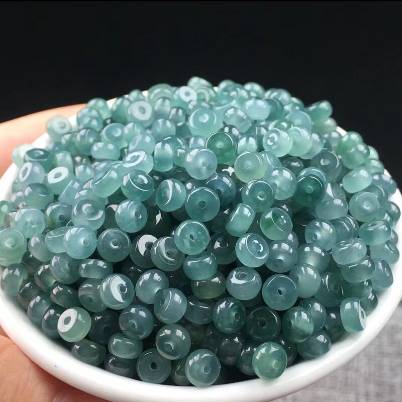 天然翡翠a品藍水そろばん玉玉玉散珠氷種玉玉玉隔珠ブレスレットネックレスDIY手作り部品|undefined