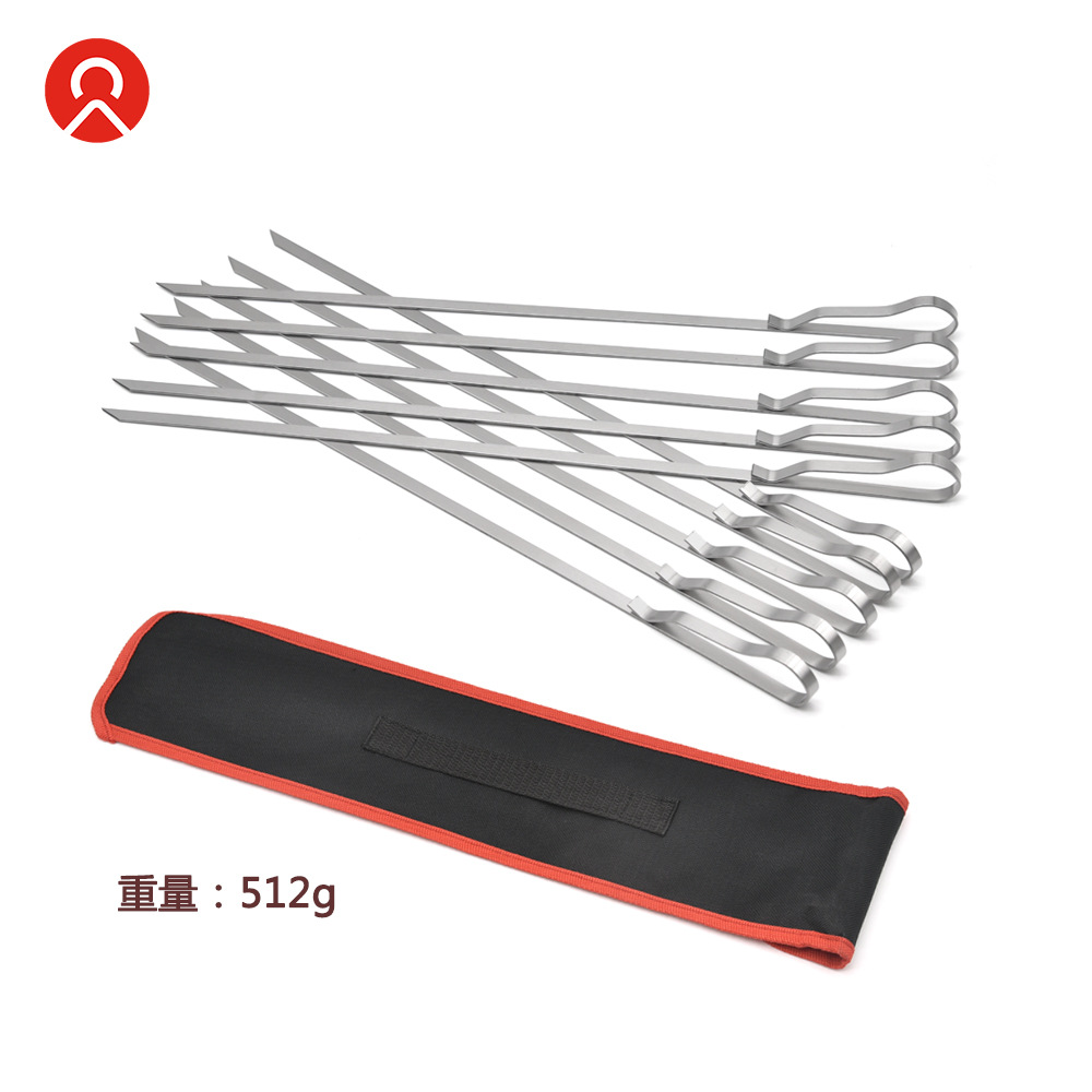 亚马逊阳江不锈钢烧烤串BBQ TOOLS 户外大扁形尼龙布袋烤针烧烤签