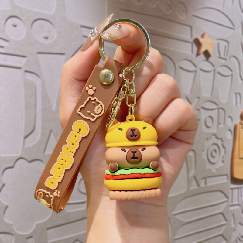 ハンバーガーカピバラクリエイティブ小さなギフトキーホルダー PVC ソフトラバーバッグカピバラキーホルダーペンダント人形|undefined