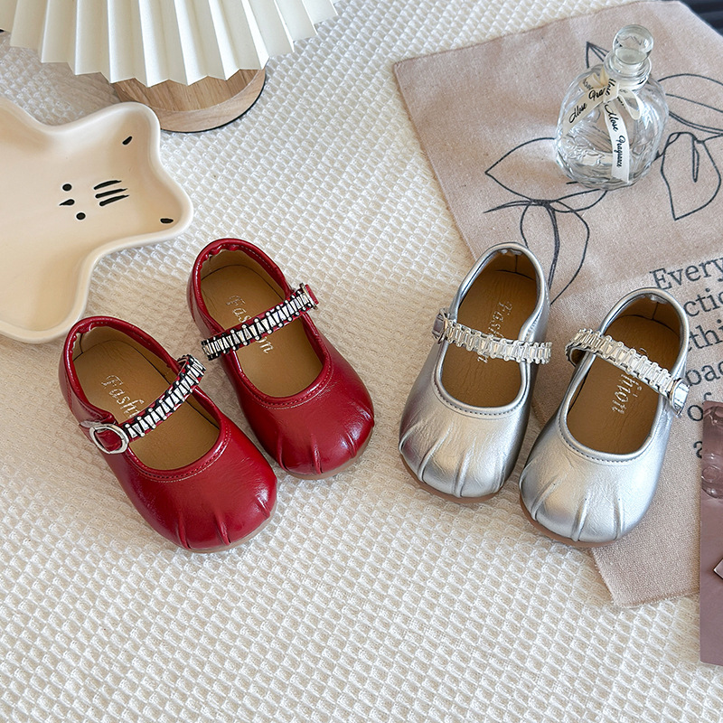 Girls Red Dance Shoes Autum New Comfortable Soft Sole Korean Style Pure Color Little Girl Princess Shoes Kidsren's Small Leather Shoes