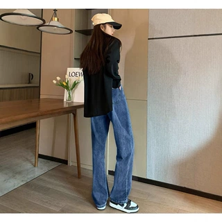 高腰牛仔裤女直筒宽松2026新款春秋百搭显瘦小个子拖地阔腿裤子潮