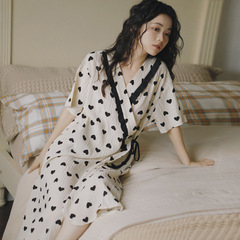 2025夏7薄手半袖着物妊婦授乳パジャマ綿産後ミディアムロング授乳ワンピース8
