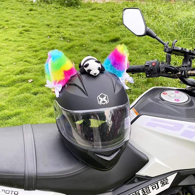 Cute Plush Colorful Cat Ear Helmet Decoration Motorcycle Electric Car Helmet Universal Detachable