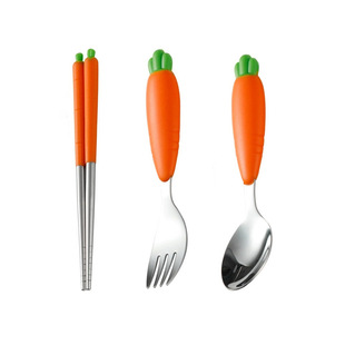 Cute carrot silicone children's tableware for mother and baby stainless steel for new born, spoon, chopsticks, fork 5