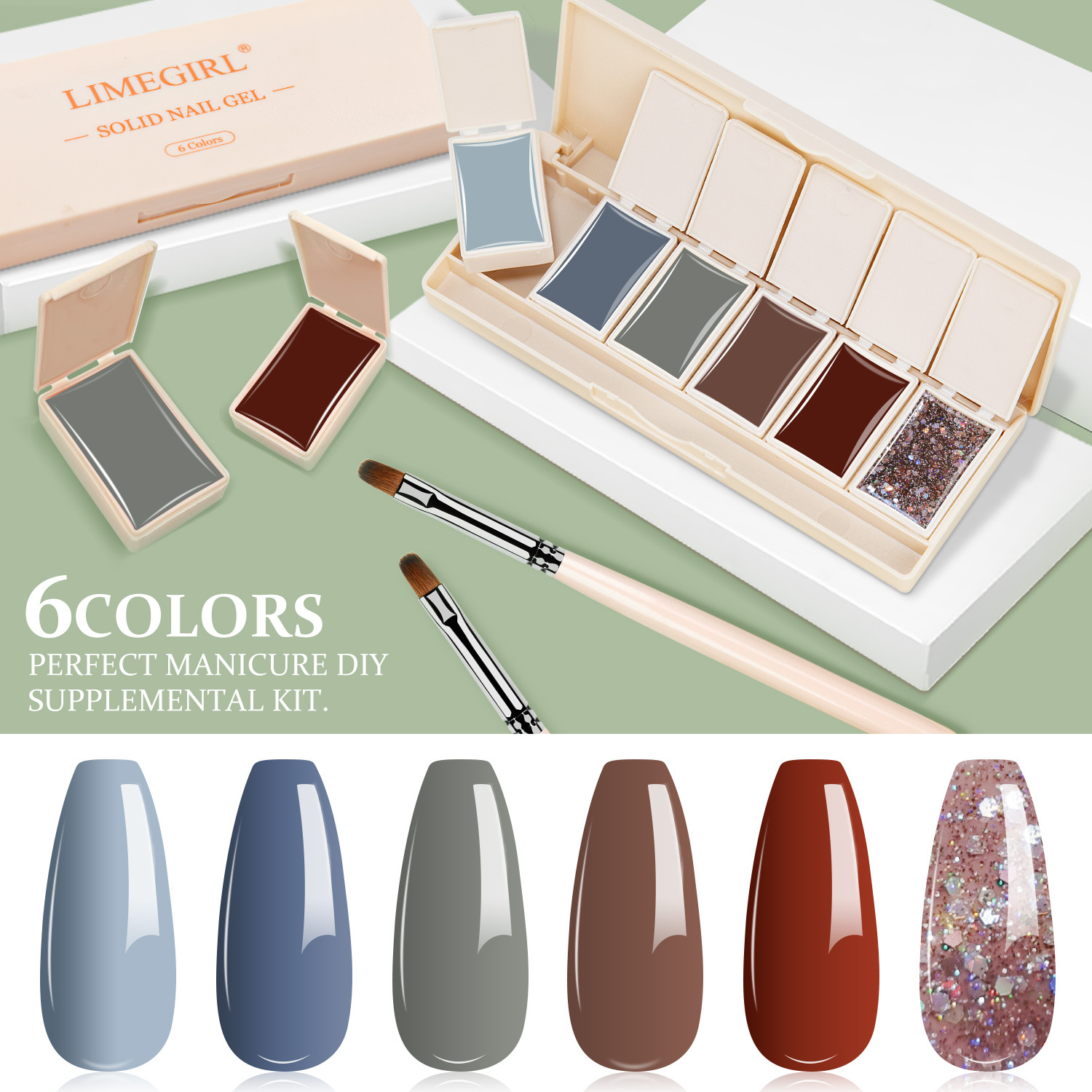 2022new 6-color crema sólido pegamento de sombra de ojos plato conjunto fototerapia esmalte de uñas pegamento traje transfronterizo exclusivo