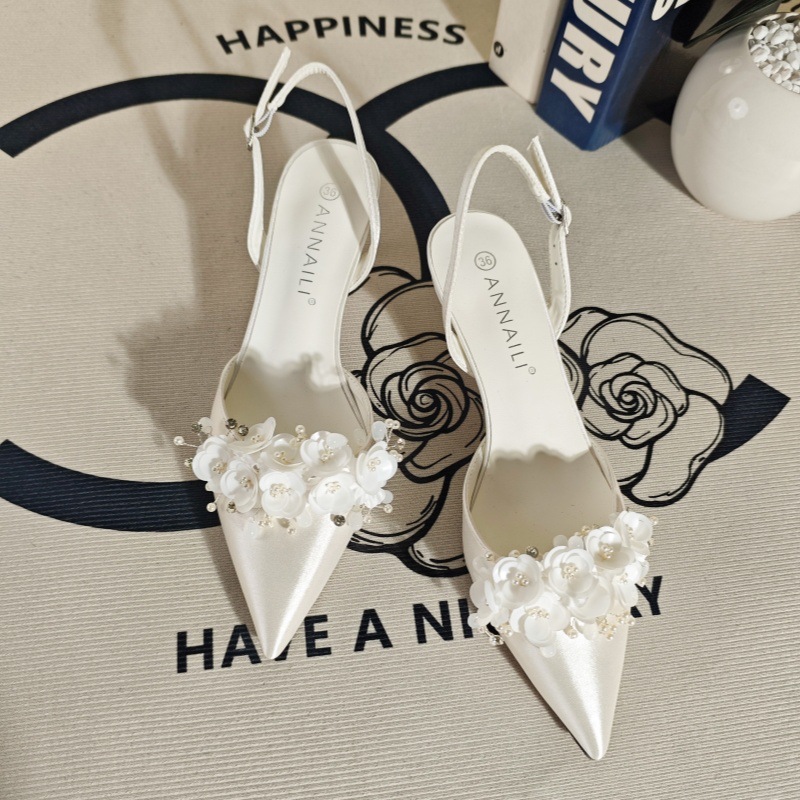 Summer white high heels low-cut