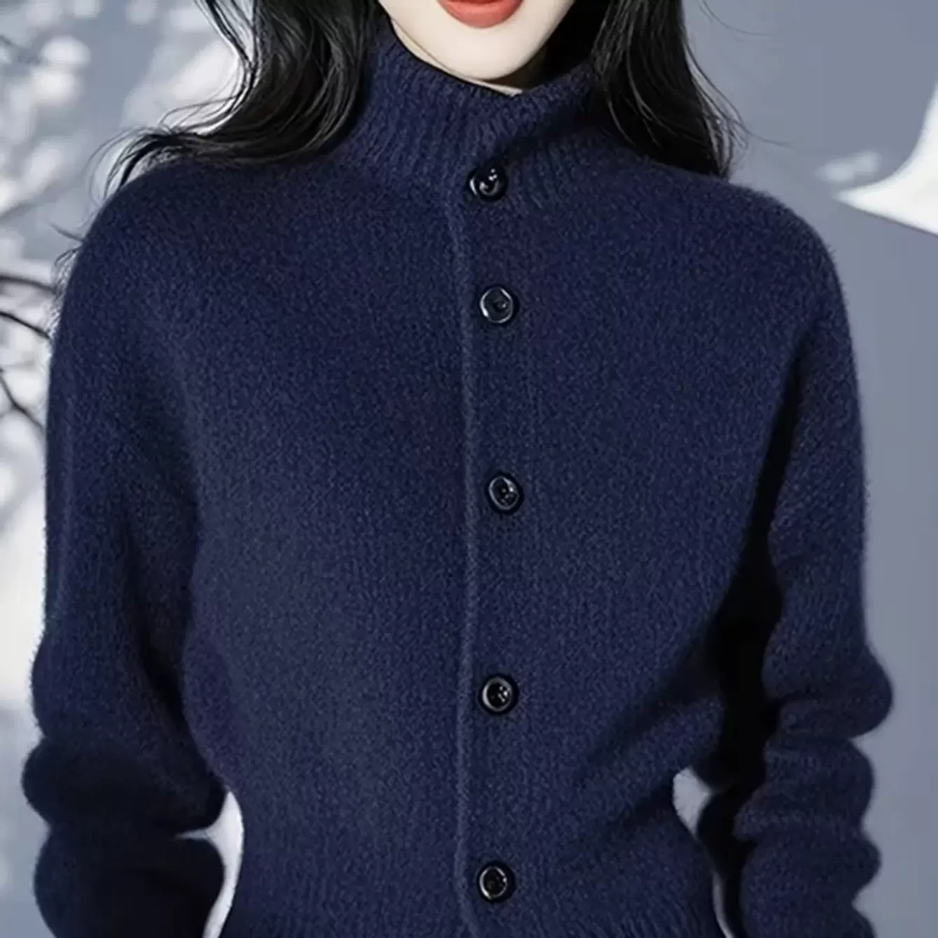 大码高领藏蓝色气质优雅百搭舒适休闲款毛衣