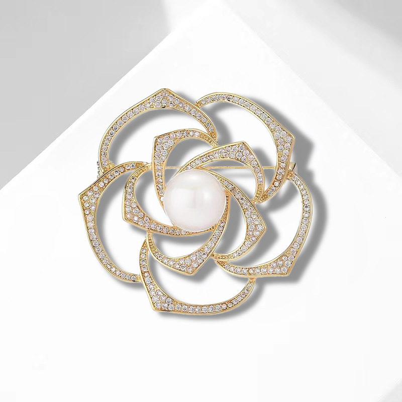 Broche elegante de camélia e pérola, estilo vintage, leve e luxuoso, europeu e americano, para mulheres. Requintado e sofisticado para casacos._voghion.com