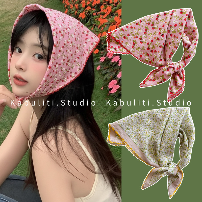 French-Style Small Square Silk Scarf for Women, Triangular Head Wrap, Sun Protection Hairband, Neck Protector, Neck Scarf, Shirt Scarf, Gauze Scarf, Thin Scarf