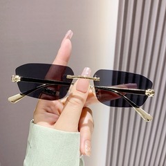 新款跨境无框方框太阳镜多边形猎豹金属墨镜欧美时尚潮流眼镜男女