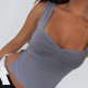 Summer 2024 European and American Women's Instagram New Arrival Pleated Backless Vest Top T-Shirt Solid Color Square Collar Sling Shrinkable Women