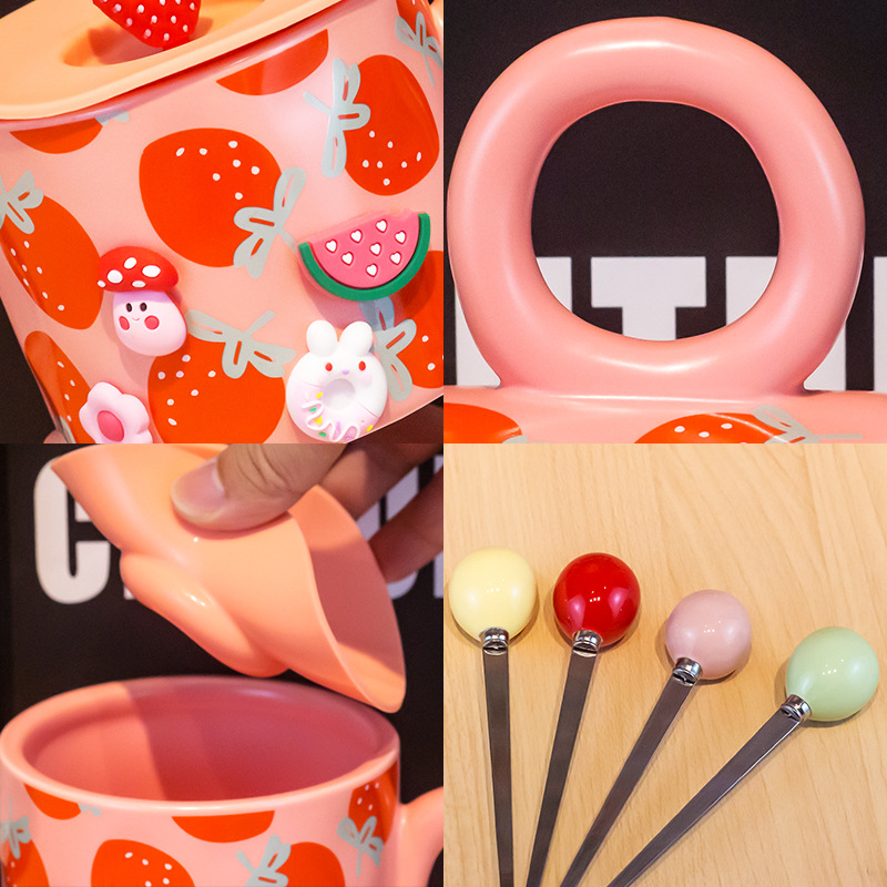 Fruta creativa Linda taza de cerámica taza de consumo doméstico con tapa cuchara taza de verano taza de café de la oficina
