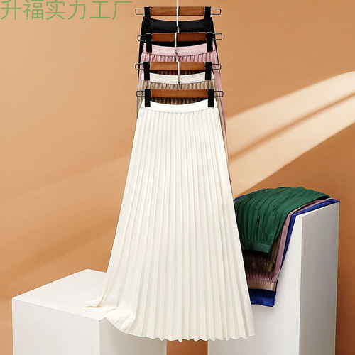 Black Long Pleated Skirt for Women Summer 2025 High-Waisted Slimming A-Line Skirt Simple and Elegant Half Body Skirt