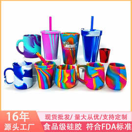 亚马逊热销硅胶水杯户外旅行便携可折叠酒杯防摔饮料杯混色批发