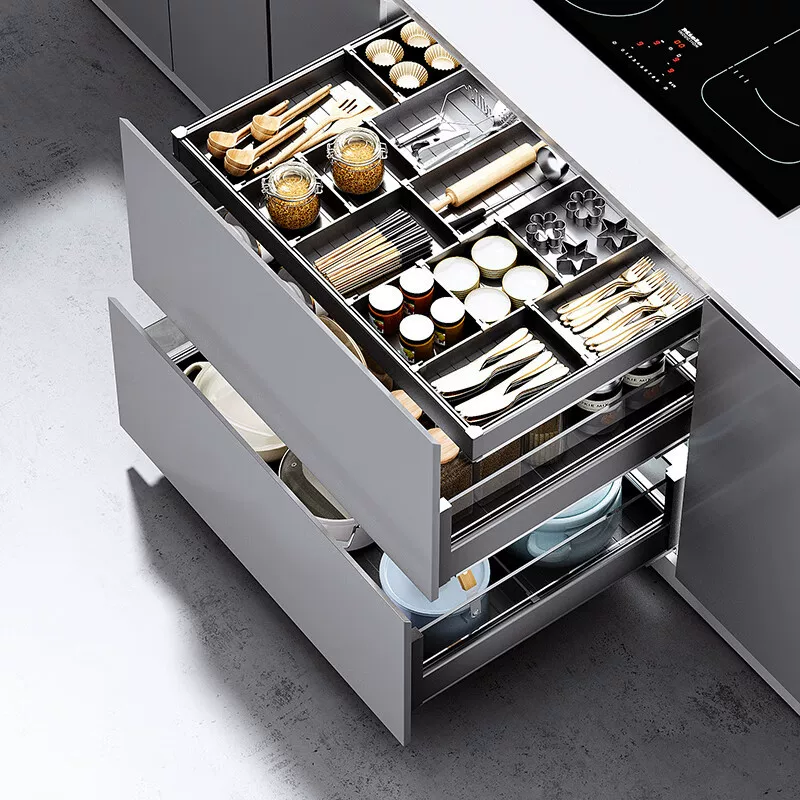 Aluminum alloy glass pull basket kitchen cabinet dish basket drawer type open door double layer three layer kitchen pull basket