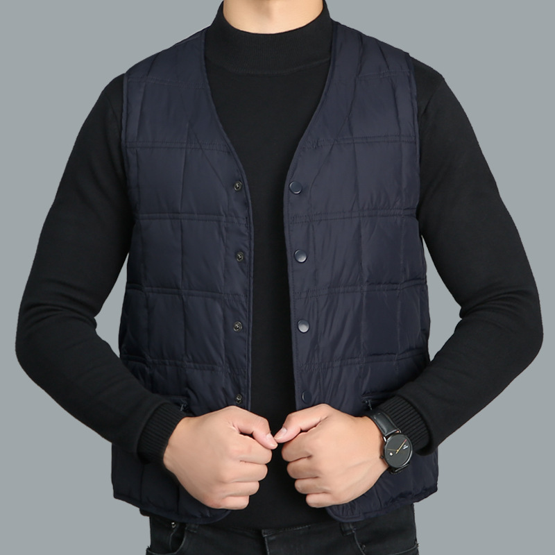 남성용 다운 조끼 2025 겨울 신상 중장년용 오리털 보온 조끼 두꺼운 대형 조끼 도매