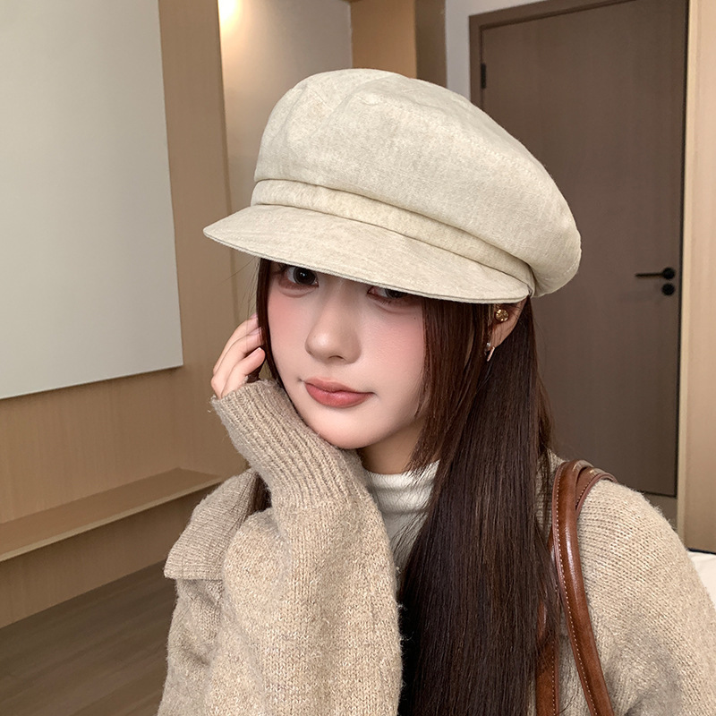 复古云朵贝雷帽子女春秋棉麻透气八角帽显脸小百搭遮阳鸭舌帽|undefined