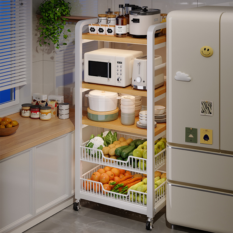 Estante de almacenamiento de cocina tipo piso estante de horno de microondas multicapa doméstico canasta de verduras multifuncional estante de almacenamiento de ranura estrecha