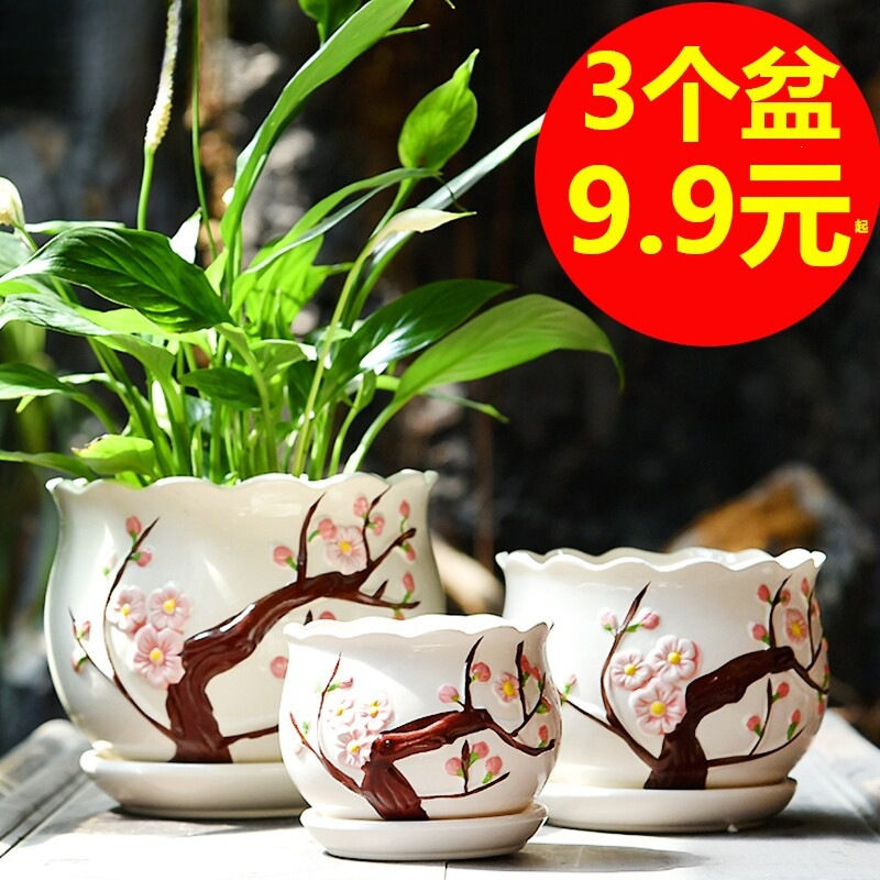 Large Ceramic Flower Pot with Tray for Home Use, Creative and Personalized, Suitable for Green Plants, Hanging Plants, and Succulents