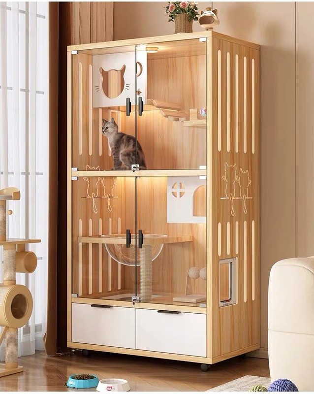 猫ハウス、猫キャビネット、猫ヴィラ、猫の巣、猫ハウス、特大フリースペース、猫ハウス、無垢材猫ケージ、家庭用屋内|undefined