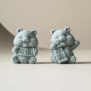 Green Sandstone Chinese Style Panda Desktop Ornament Wealth Luck Creative Home Living Room Tea Tray Decoration Craft