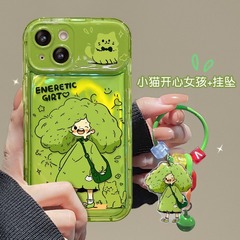 適用蘋果15手機殼iphone14元氣綠色女孩掛墜13pro翻蓋鏡子xs硅膠6