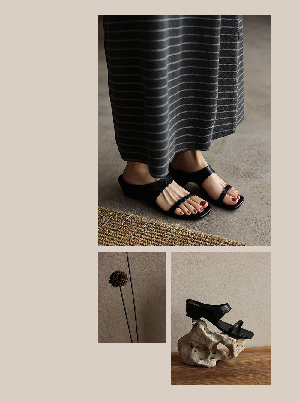 Sandal nữ hở mũi gót thô 4.5 cm kiểu Hàn Quốc đơn giản — đen chi tiết 2