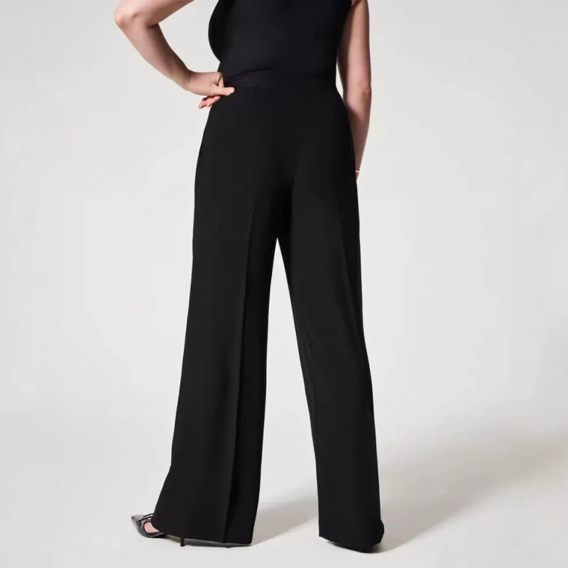 Spring and summer 2023 new fashion versatile slim casual women's pants solid color commuter pants drape rubber waist wide leg pants