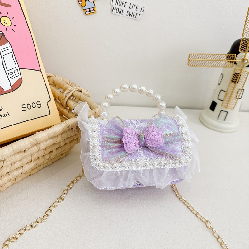 Nuevo encaje perla arco bolso cuadrado bolso de estilo extranjero versátil pequeño viento fragante bolso de chicas bolso de moda bolso de niños