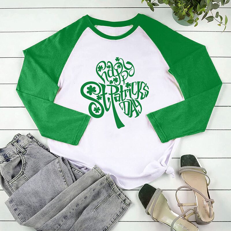 Women's Fun T-Shirt St. Patrick's Day Onewear Clover Sports Shirt Irish Crew Neck