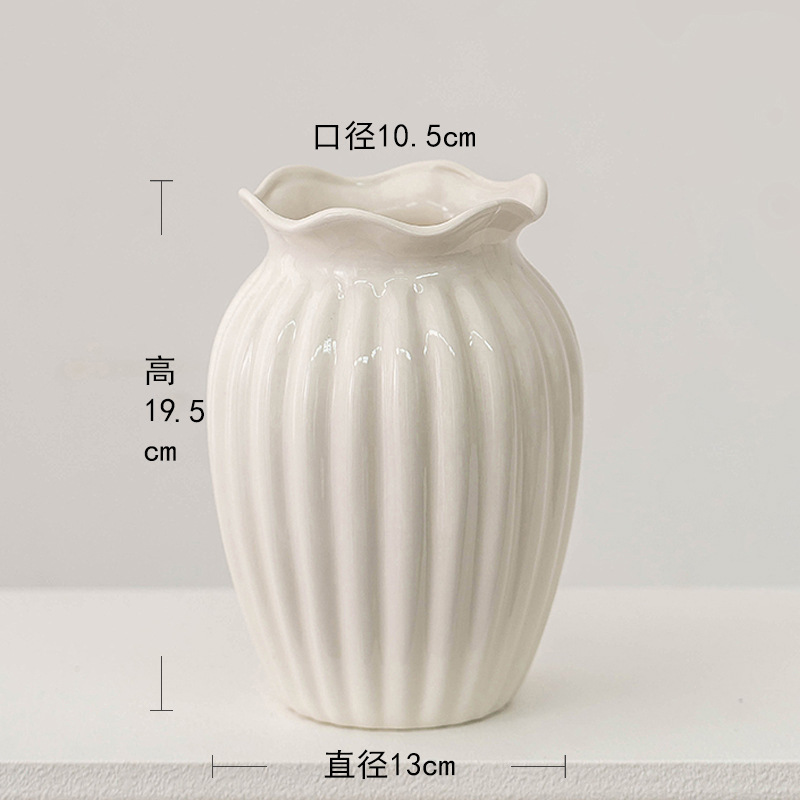 ヨーロッパのバラのフラワーアレンジメント花瓶白シンプルなセラミック花器リビングルームテーブルドライフラワー水耕装飾装飾品|undefined
