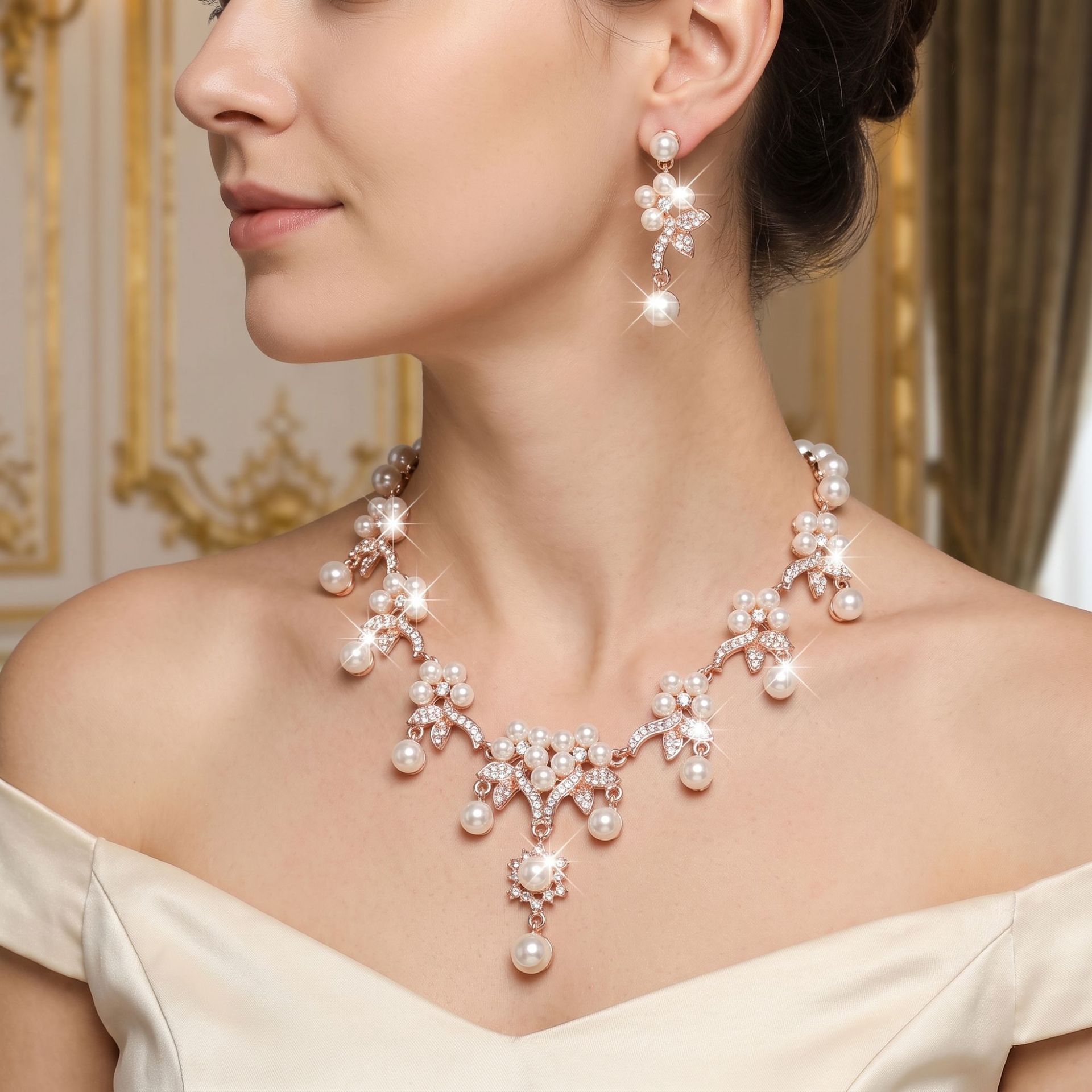 New European and American cross-border pearl jewelry necklace set, ethnic style retro accessories, clavicle chain, bridal jewelry