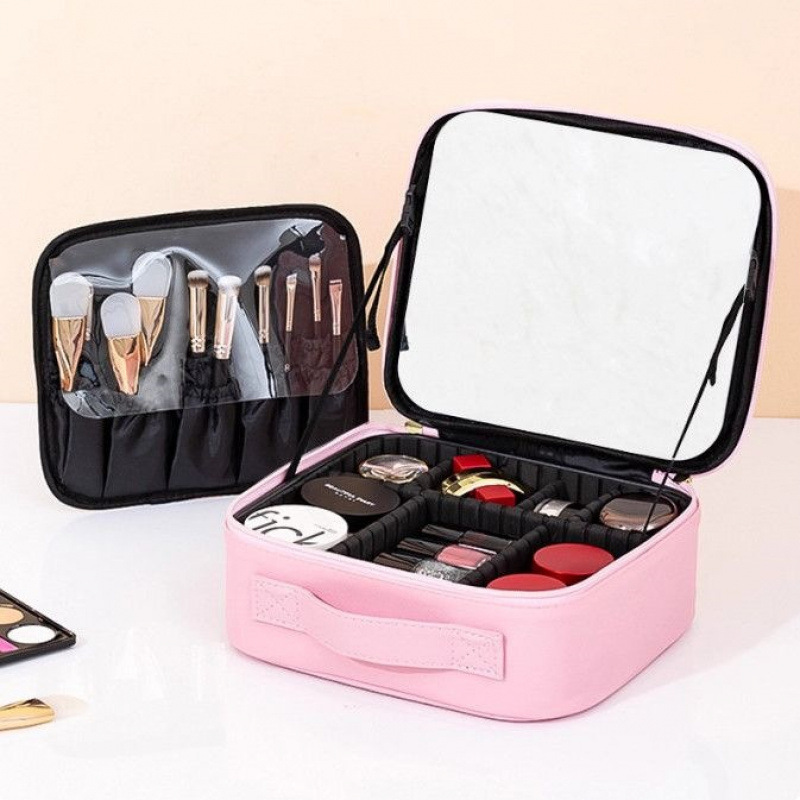 2026 nuevo tipo con lámpara led espejo maquillaje bolsa de maquillaje bolsa de transporte de productos de cuidado de la piel bolsa de maquillaje portátil