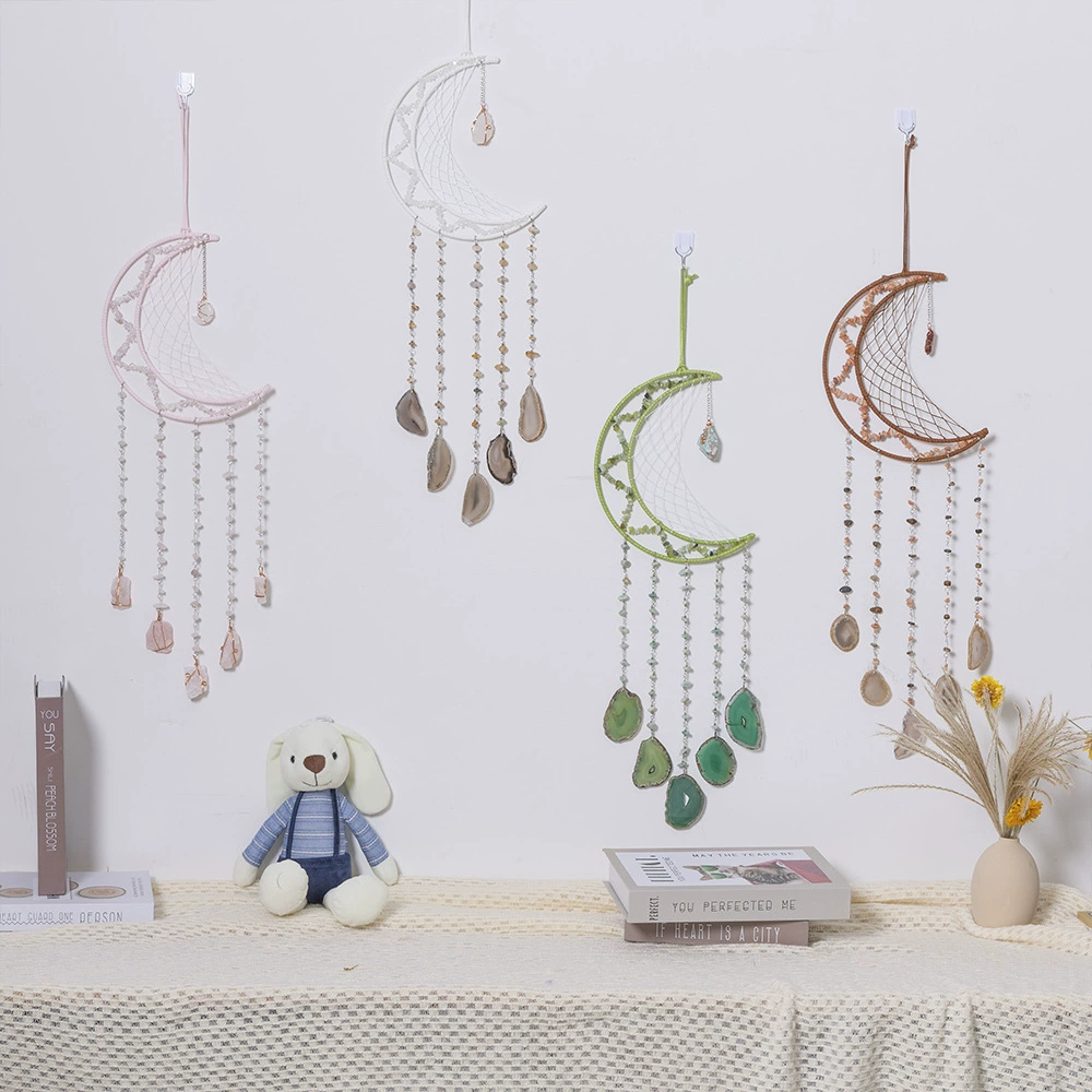 SOURCE производитель Amazon натуральный каменный порошок Dongling Агат кусок ветер перезвон драгоценный камень подарок хорошая тканая сетка кожаная веревка