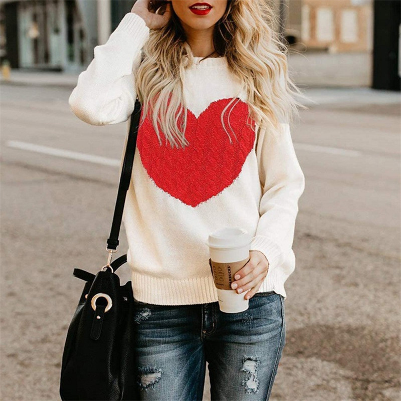 Amazon Europe and the United States cross-border foreign trade autumn and winter women's knitwear large size love knitted long sleeve pullover sweater women Amazon Europe and the United States cross-border foreign trade autumn and winter women's knitwear large size love knitted long sleeve pullover sweater women