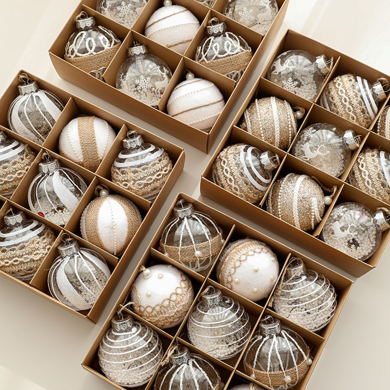 Nuevo producto 8CM bola de plástico bola de espuma bola de Navidad paquete de caja línea de polvo adhesivo colgante de árbol de Navidad decoración de bola colgante