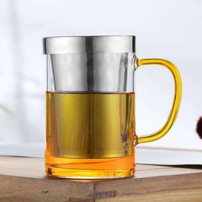 Taza de té de tres piezas Filtro de revestimiento de acero inoxidable con mango intuición Taza hogar vidrio de borosilicato taza de té perfumado