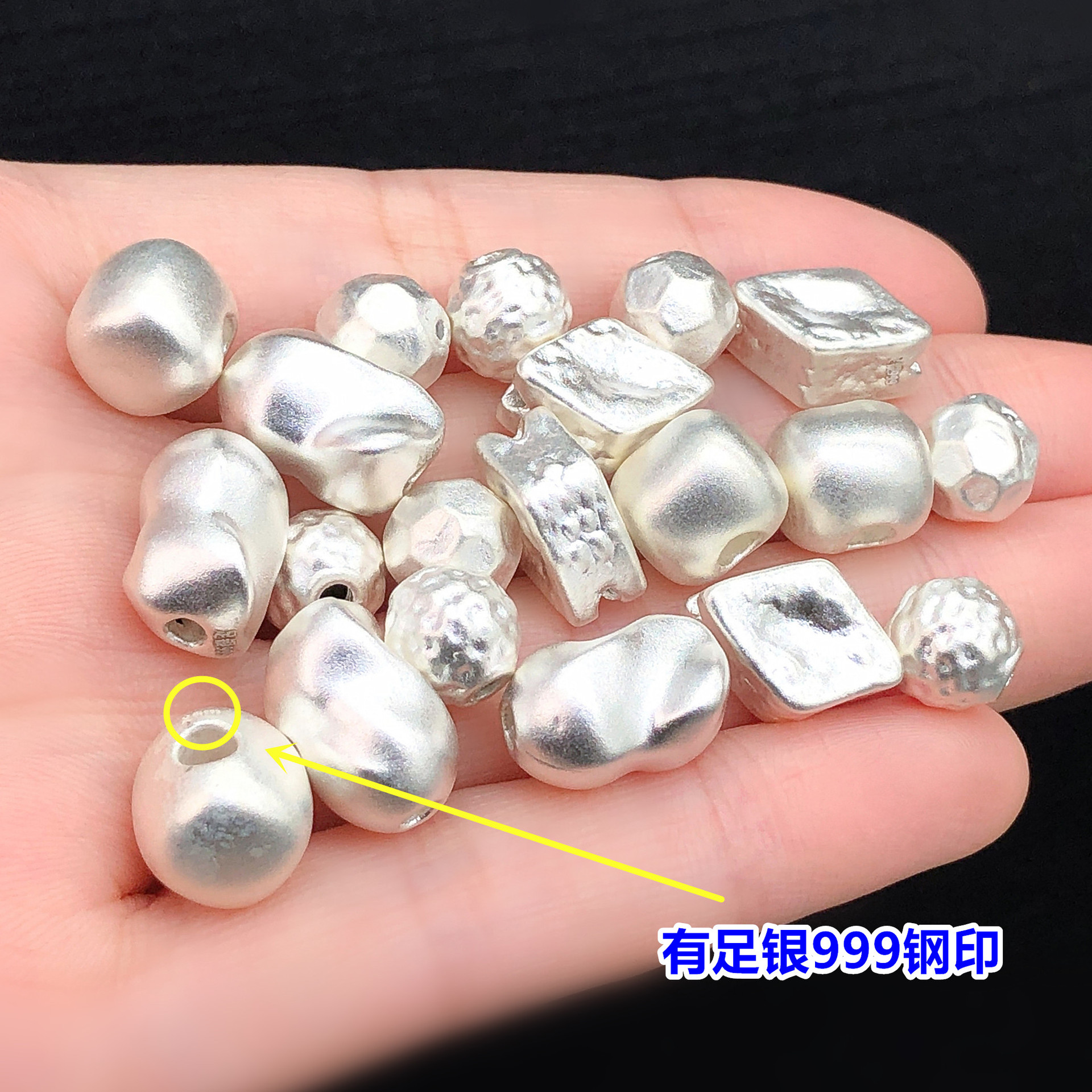 s999 pure silver irregular round beads, spacer beads, barrel beads, crystal accessories for handmade DIY jewelry, woven bracelets, necklaces, and crafts
