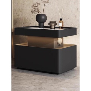 Smart Bluetooth Bedside Table Light Luxury High-end Black Leather Modern Simple Minimalist Bedroom Bedside Cabinet