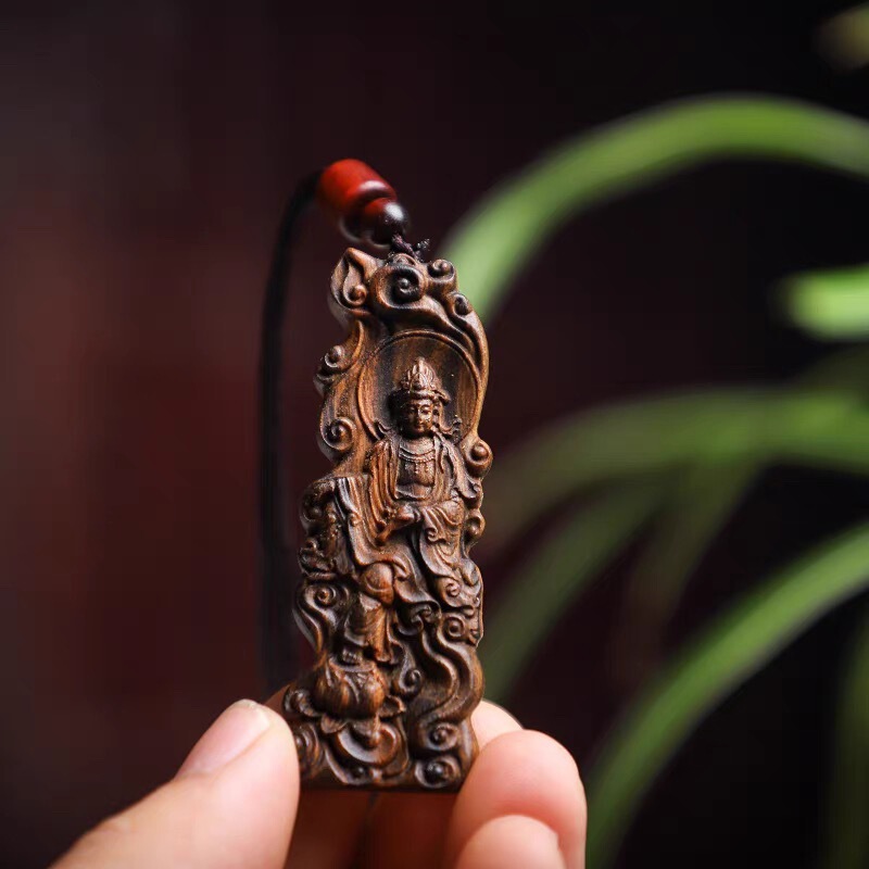 Factory Store Agarwood Carving Xiangyun Free Guanyin Double-sided Pendant Wooden Carving Crafts Car Pendant Jewelry