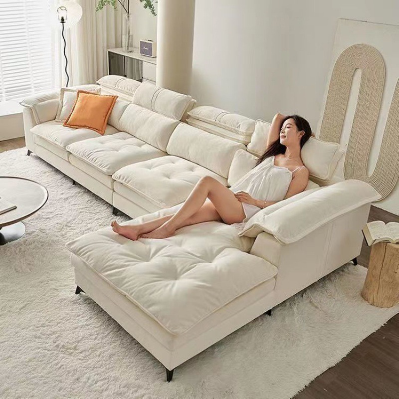 Cream Cloud Sofa Nordic Living Room Small Apartment Fabric Sofa Chaise Longue Modern Simple Straight Row Sailboat Minimalist