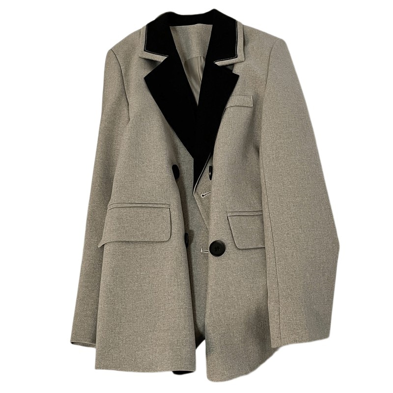 Dameskleding Drizzle Grey Retro Design Pak Jas Dames Temperament Lente En Herfst Nieuwe Stijl Splicing Design Niche Pak_voghion.com
