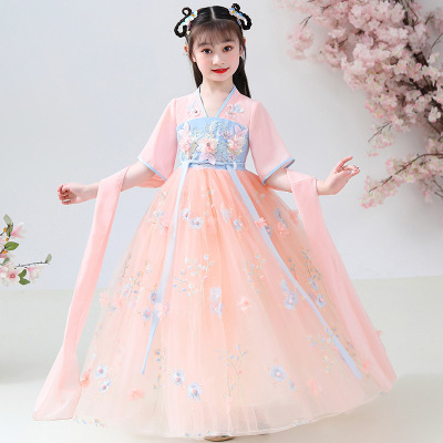 儿童汉服女童古装超仙襦裙夏季中国风12岁小女孩唐装夏装连衣裙子|ms