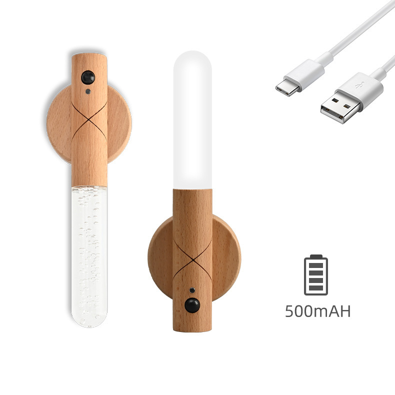 (2개) USB 무선 지능형 인체 유도 단단한 나무 밤 조명 LED 충전 자동 복도 복도 목재 벽 램프