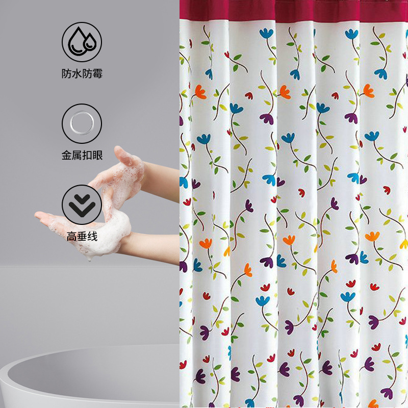 Chunya Textile Thick Polyester Shower Curtain, American Blue Flower Shower Curtain Fabric Custom Shower Curtain Set No-Hole Cross-Border